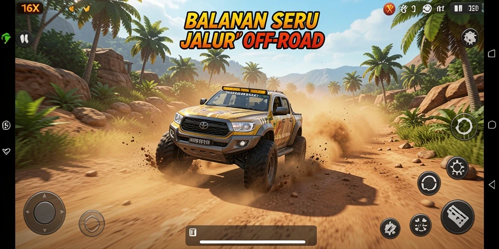 Gameplay seru dengan mobil balap di trek menantang.