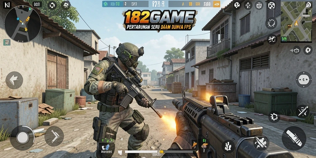 Menampilkan aksi mendebarkan dalam game FPS 182GAME.