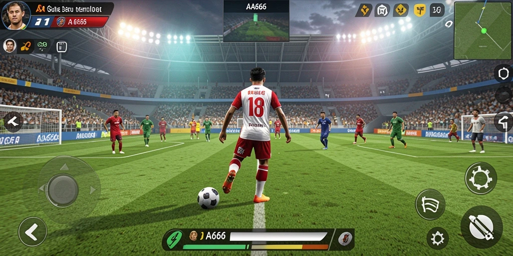 Screenshot menunjukkan aksi seru pertandingan sepak bola.