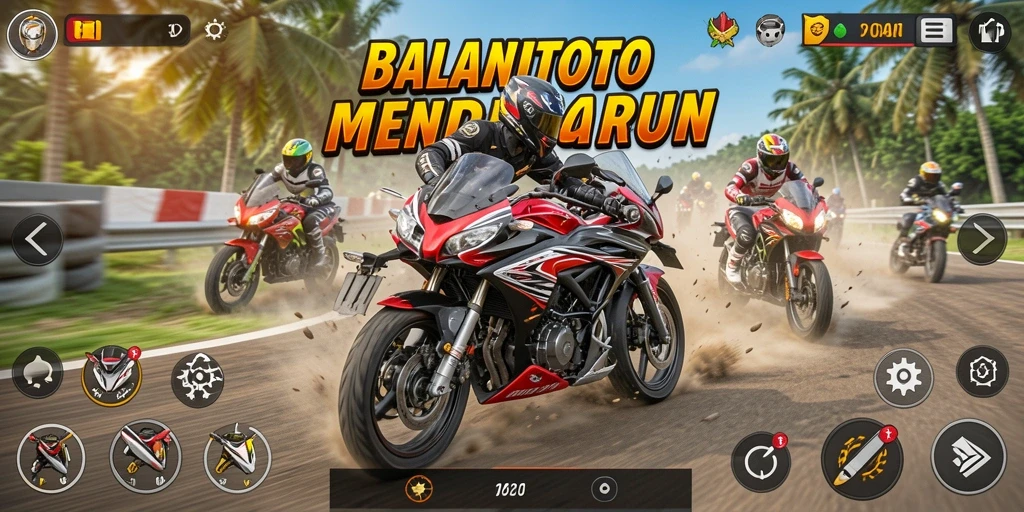 Tampilan gameplay BALAITOTO yang penuh aksi balapan motor.