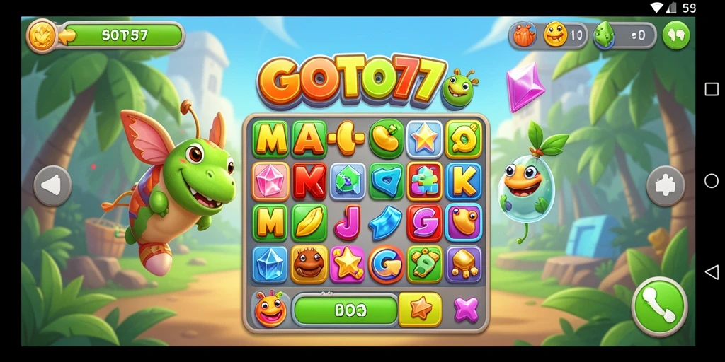 GOTO77 menampilkan gameplay Match-3 yang penuh warna dan menantang.