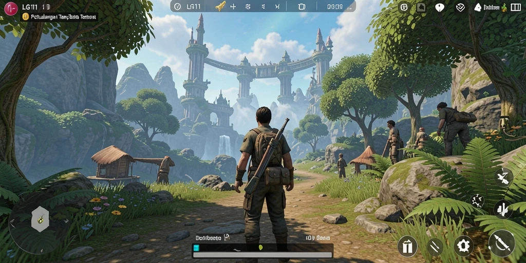 Screenshot gameplay LG111 menampilkan dunia terbuka yang luas dan beragam.