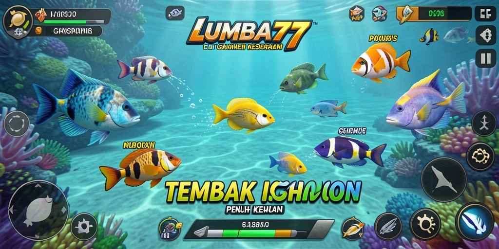 Screenshot gameplay LUMBA77 yang menampilkan aksi menembak ikan.