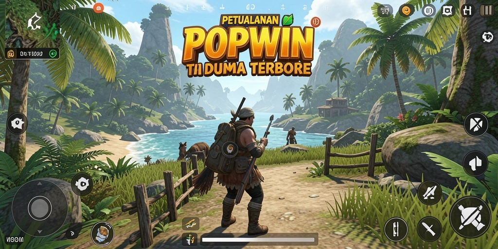 Tampilan gameplay POPWIN menampilkan petualangan seru di dunia terbuka.