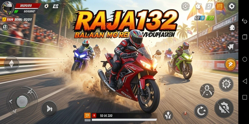Screenshot dari gameplay RAJA132 menampilkan balapan motor yang mendebarkan.