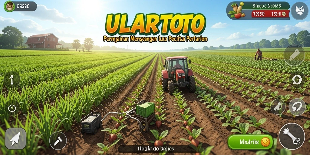 Tangkapan layar utama <strong>ULARTOTO</strong> menampilkan aktivitas bertani yang menyenangkan dan berwarna-warni.